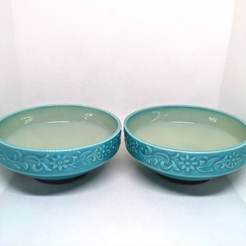 2 Beswick Turquoise Cathay Sauce Bowls 2388 Royal Doulton Embossed Cottagecore